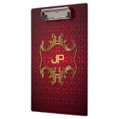 クラシック黒エレガント赤ダマスクモノグラムテンプレート クリップボード (左)