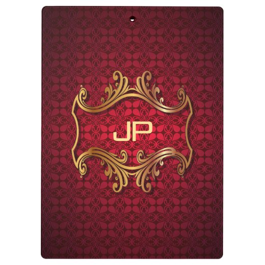 クラシック黒エレガント赤ダマスクモノグラムテンプレート クリップボード (裏面)