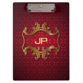 クラシック黒エレガント赤ダマスクモノグラムテンプレート クリップボード (正面)