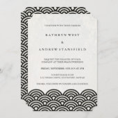 クラシック黒エレガント+白ビーチ結婚式 招待状 (正面/裏面)