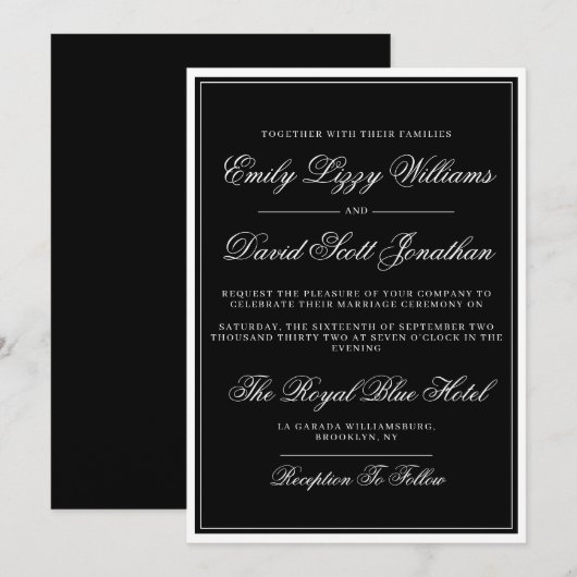 クラシック黒スエレガントクリプト伝統的 招待状 (正面/裏面)