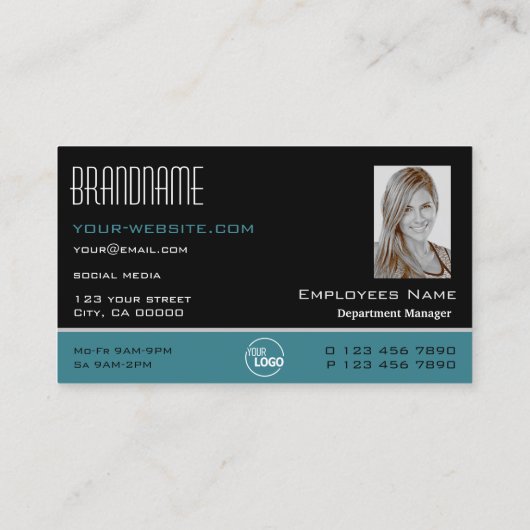 クラシック黒ティール（緑がかった色）ホワシンプルイトのロゴと写真 名刺 (裏面)