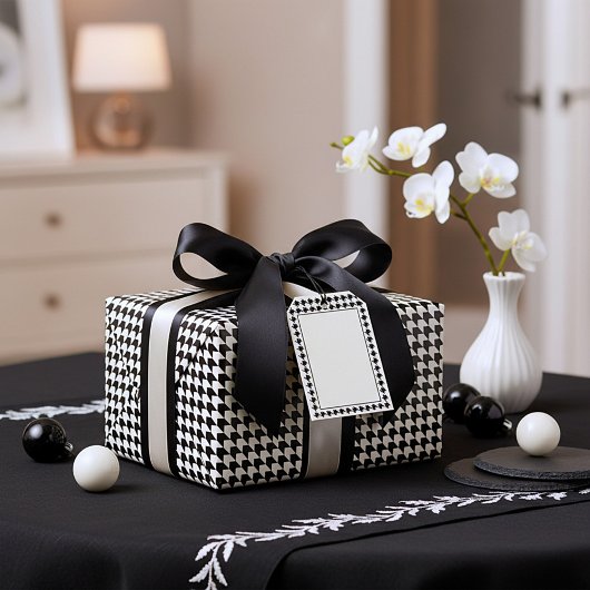 クラシック黒パタ千鳥格子のーン ラッピングペーパー