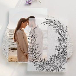 クラシック黒フローラオーバーレイリース結婚ズ ベラム紙招待状