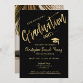 クラシック黒ミニマル金ゴールド卒業パーティー写真 招待状 (正面/裏面)