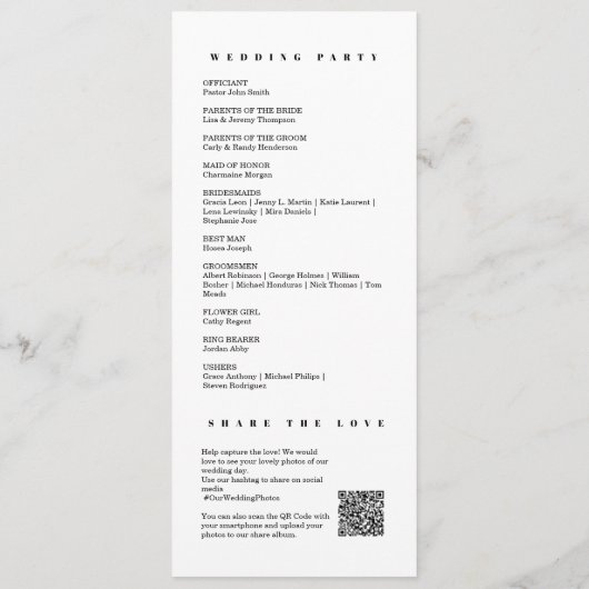 クラシック黒モダンシックQRコード結婚s プログラム (裏面)