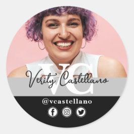 クラシック黒モダン文字名と写真カスタム写真 ラウンドシール