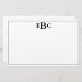 クラシック黒モダン白モノグラム静止型 便箋 (正面/裏面)