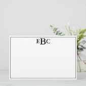 クラシック黒モダン白モノグラム静止型 便箋 (スタンド正面)