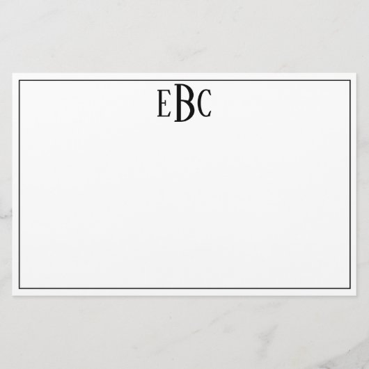 クラシック黒モダン白モノグラム静止型 便箋 (正面)