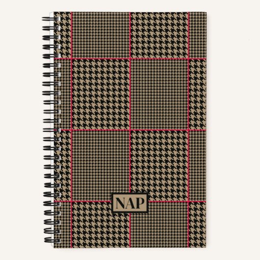 クラシック黒千鳥格子のトープ熱ピンクチェック ノートブック (正面)