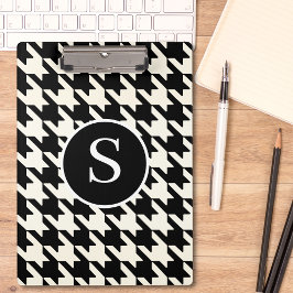 クラシック黒千鳥格子の白モノグラム クリップボード