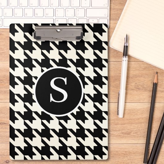 クラシック黒千鳥格子の白モノグラム クリップボード