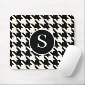 クラシック黒千鳥格子の白モノグラム マウスパッド (マウス)