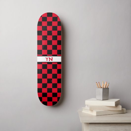 クラシック黒市松模様にと赤の名前のイニシャル スケートボード (ウォールアート)