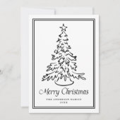 クラシック黒手描きクリスマスツリー非写真 シーズンカード (正面)