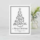 クラシック黒手描きクリスマスツリー非写真 シーズンカード (スタンド正面)