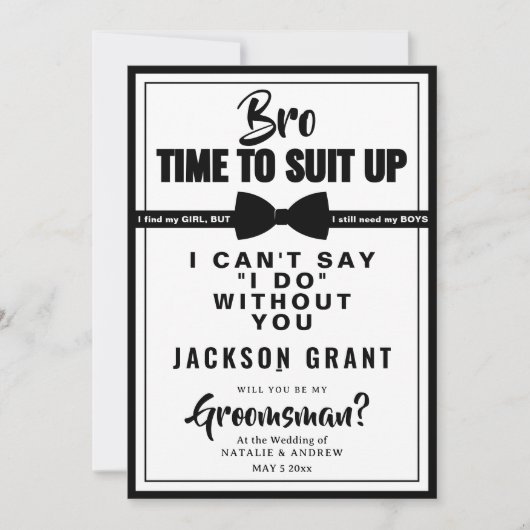 クラシック黒白タキシードのスーツを着たグロムスマン 招待状 (正面)