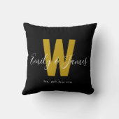 クラシック黒金ゴールドカップル日付モノグラム クッション (裏面)