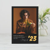 クラシック黒金ゴールドスクリプトフォトコラージュ卒業 案内状 (スタンド正面)