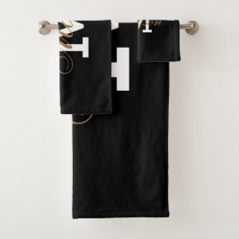 クラシック黒金ゴールドトレンディーモノグラム名 バスタオルセット