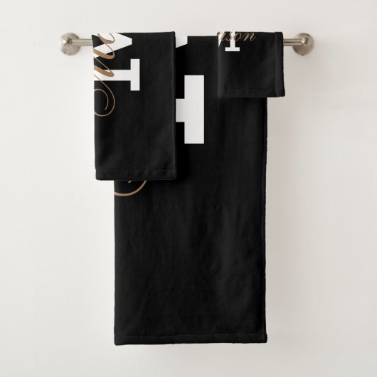 クラシック黒金ゴールドトレンディーモノグラム名 バスタオルセット (インサイチュ)
