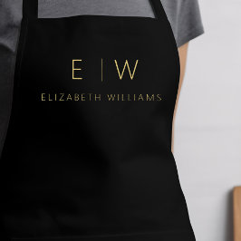 クラシック黒金ゴールドミニマリストモノグラム名 エプロン