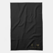 クラシック黒金ゴールドミニマリストモノグラム名 キッチンタオル (縦)