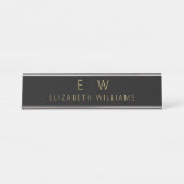 クラシック黒金ゴールドミニマリストモノグラム名 デスクネームプレート (正面)