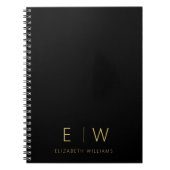 クラシック黒金ゴールドミニマリストモノグラム名 ノートブック (正面)