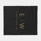 クラシック黒金ゴールドミニマリストモノグラム名 フリースブランケット (正面(横))