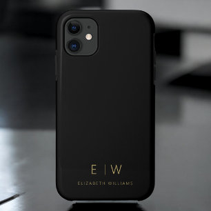 クラシック黒金ゴールドミニマリストモノグラム名 iPhone 11 ケース