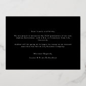 クラシック黒金ゴールド写真卒業発表 箔招待状 (裏面)