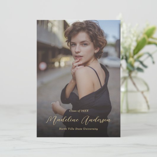 クラシック黒金ゴールド写真卒業 案内状 (スタンド正面)