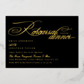 クラシック黒金ゴールド書道リハーサルディナー 箔招待状 (正面)