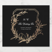 クラシック黒金ゴールド植物文様モノグラムクレスト リキュールボトルラベル (シングルラベル)