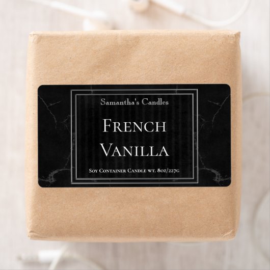 クラシック黒銀大理石キャンドルラベルテンプレート ラベル (インサイチュ)