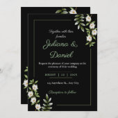 クラシック黒(白カメリア付結婚) 招待状 (正面/裏面)