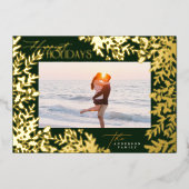 クラシック1フレーム写真植物性クリスマス金ゴールド 箔シーズンカード (正面)