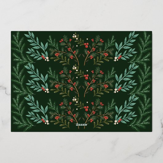 クラシック1フレーム写真植物性クリスマス金ゴールド 箔シーズンカード (裏面)