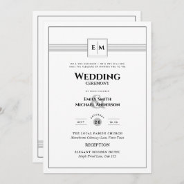 クラシック1結婚Invフォーマルでモノグラムの白すべて 招待状