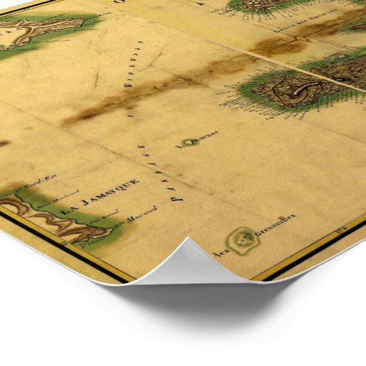 クラシック1805年ヒスパニオーラの古代地図 ポスター (角)