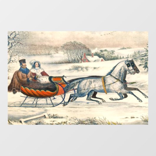 クラシック1853年 クリスマスの雪の道 カーアー&アイヴス 冬の風景 ウィンドウサイン (シート)