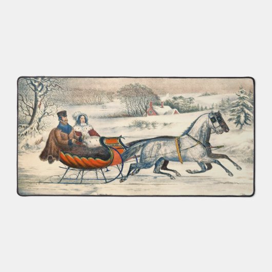 クラシック1853年 クリスマスの雪の道 カーアー&アイヴス 冬の風景 デスクマット (正面)