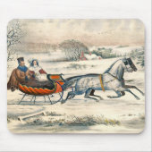 クラシック1853年 クリスマスの雪の道 カーアー&アイヴス 冬の風景 マウスパッド (正面)