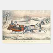 クラシック1853年 クリスマスの雪の道 カーアー＆アイヴス 冬の風景 ラッピングペーパーシート (正面3)