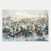 クラシック1853年 クリスマスの雪の道 カーアー＆アイヴス 冬の風景 ラッピングペーパーシート (正面2)