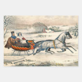 クラシック1853年 クリスマスの雪の道 カーアー＆アイヴス 冬の風景 ラッピングペーパーシート (正面)