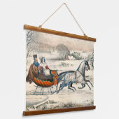 クラシック1853年 雪の中の馬車 クリスマス カーアンドアイヴス 吊り下げ型タペストリー (傾斜あり)