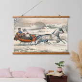 クラシック1853年 雪の中の馬車 クリスマス カーアンドアイヴス 吊り下げ型タペストリー (寝室)